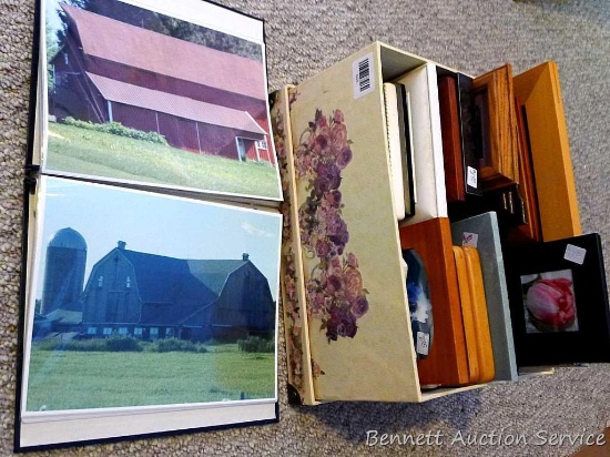 Cute storage box filled with picture frames that hold 2-1/2 x 2-1/2 to 8 x 10 pictures and photo