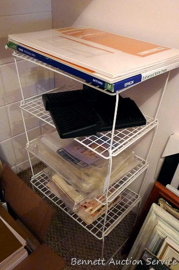 Four wire organizer racks, each 19" x 9" x 12"; plus an assortment of matte paper, photo matting,