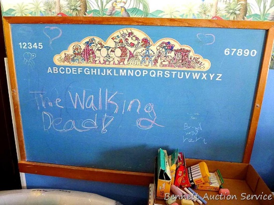 Chalkboard measures 25" x 37" and comes with assorted chalk.