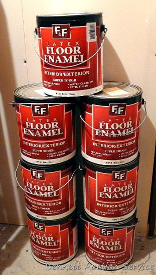 Seven gallons of F&F Latex Floor Enamel interior/exterior super tough paint.