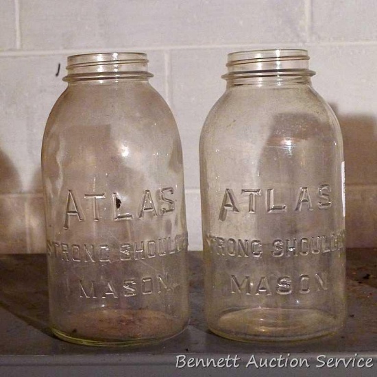 Two Strong Shoulder Atlas narrow mouth 1-1/2 qt. canning jars.