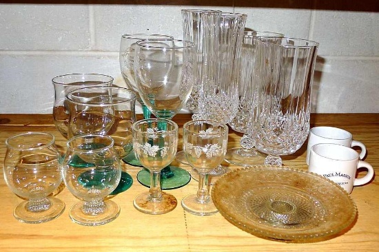 Two stemmed glasses from Amtrak The Empire Builder; pair of fancy glasses 7" tall; pair of stemmed