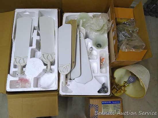 Used light fixtures and ceiling fans. Two ceiling fans, vanity light has a brassy finish, more.