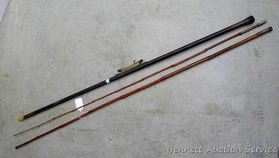 Two piece bamboo fishing pole each piece is 5'. Plus a telescopic fiberglass fishing pole, great for