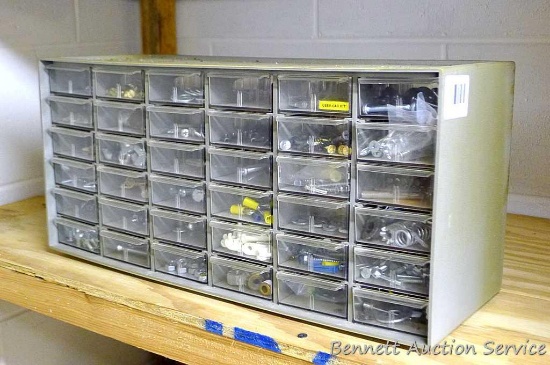 18" wide organizer with contents is 9" high x 6" deep.