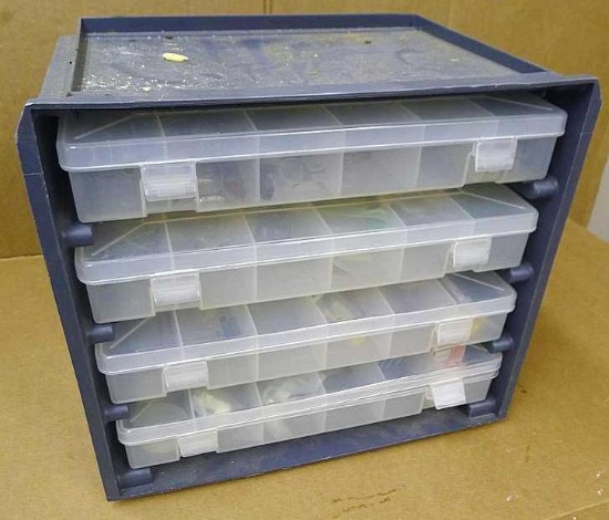 12" wide Plano organizer unit has removable containers and is 10" high and 8" deep.