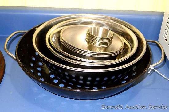 Grill saute pan; stainless bowls up to 9-1/4" diameter at rim, plus stainless butter or sauce cups.