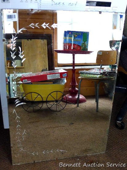 32" x 22" mirror with etched leaf design is in overall good condition.