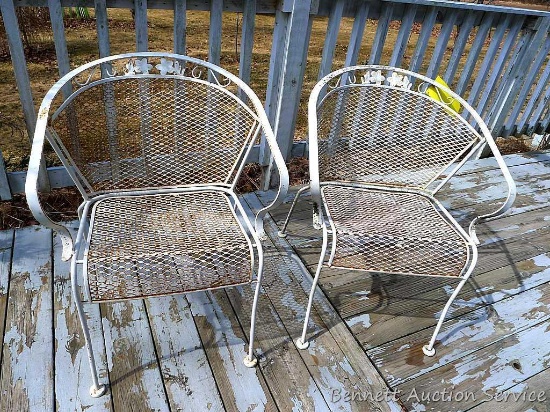 Pair of patio chairs are about 25" x 25" x 31" high.