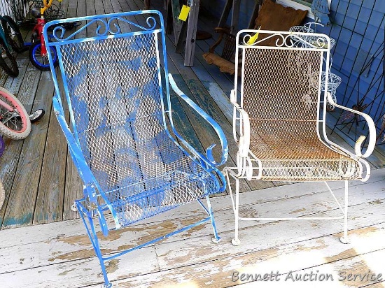 Two springy patio chairs match the glider rocker in lot 782. Larger chair is 22" x 21" x 36" high.