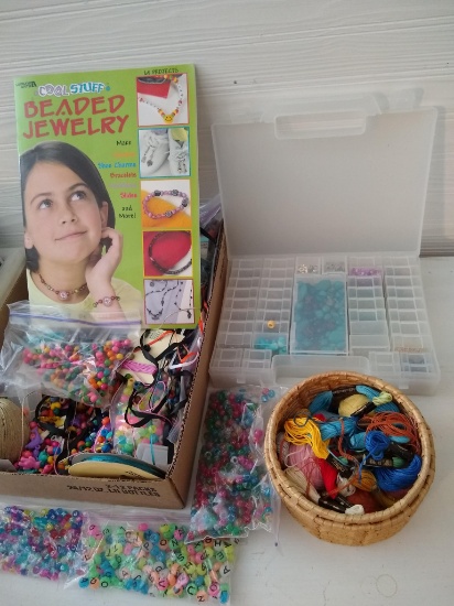 Beads, beads and more beads; items to make jewelry in a nice storage container 7" x 10" with small
