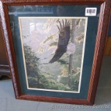 Framed and matted eagle print signed by Ron Parker is 19
