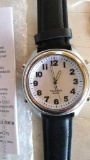 Talking Atomic watch with leather band. Clock face is 1-1/4