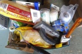 Lots of painting supplies including brushes, tape, rollers, grout float, edger, scraper and more.