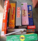 Box of games includes Sequence Dice, Bunco, Scruples, Smart Ass, Michigan Rummy, Link-O, Split,