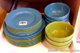 Gibson dinnerware in pretty teal and green colors. Pieces include eight 10-1/2