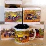 Set of four car mugs with original boxes. Each cup is 3-1/2