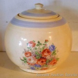 Vintage round or ball canister has some light crazing on back side, but no cracks or chips. Measures