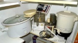 Hamilton Beach crock pot, Cuisinart Pro Classic food processor with attachments, West Bend 22 cup
