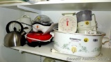 Corningware crock pot, Krups mini food processor, kitchen scale, West Bend egg cooker, electric
