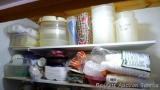 Plastic containers, disposable glasses, plates, bowls, muffin cups and more.