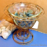 Bent wire stand currently holds a dish of pretty polished rocks, but could easily display a small
