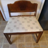 Wide little wooden chair would be great for entry where you put your boots on. Chair is 22