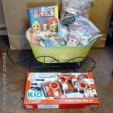 New in package toy tool kit; cute little wagon filled with little toys, crafts, crayons, puzzles,