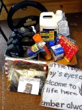 No shipping. Automotive items including travel blanket; unopened four quarts 5W-30 and powering