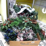 Assortment of holiday garland, greenery, swag, etc. Newer white beaded garland is approx. 3';