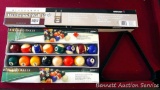 Sportcraft hardwood pool cue wall rack holds lots of accessories and is new in box. Also a set of