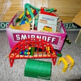 Wooden toy train set with accessories fills a 15