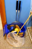 Boche ball set with nice zippered case, 2 badminton with shuttle cock and butterfly net; net