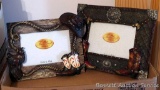 Pair of Western themed photo frames, each holds a 4x6 print. Larger frame measures 7-1/2