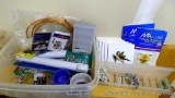 Household items including screen door hardware, copper tubing, carbon dioxide detectors, hooks,