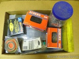 Full & partial boxes of screws, divided organizer with fasteners, Arrow staples, some drill bits,
