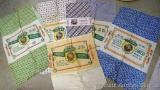Seven vintage feed sacks all from Flambeau Milling Company, Phillips, Wis and Flam-bo Feeds.