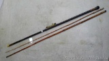 Two piece bamboo fishing pole each piece is 5'. Plus a telescopic fiberglass fishing pole, great for