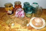 Jar candles, votive holders, bale top blue Ball jars.