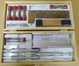 Nice little hobby set has a miter box, various blades and chisels, a sanding block and comes in a