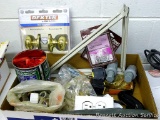 Schlage bed & bath door knob set looks new in package; window & door screen clips, rasp, closet rod