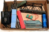 Model railroad HO scale pieces and parts including some track, Western Pennsylvania flat car, bridge