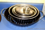 Grill saute pan; stainless bowls up to 9-1/4
