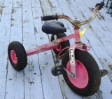 Clarke tricycle has wagon hitch and looks like it?s ready for some fun. Tires hold air, measures