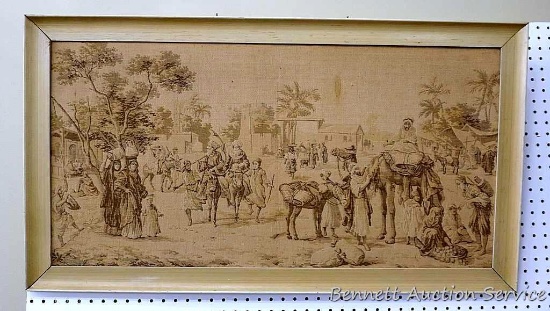 Beautiful detailed tapestry made in Belgium has a wooden frame and is 22" x 41".
