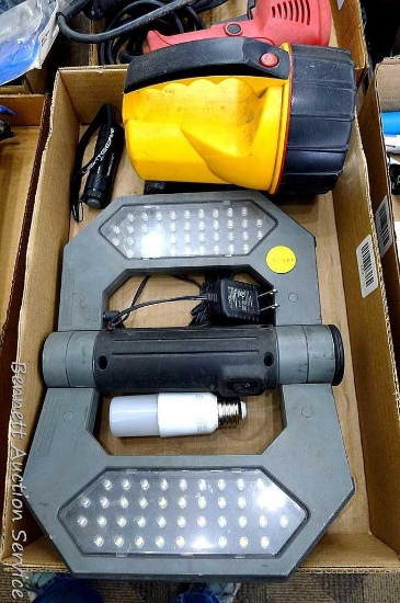 Might D Light LED 130 rechargeable work light, works; Rayovac flashlight uses 6V battery is 7-1/2"