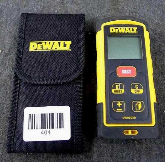 DeWalt laser distance meter DW03050 is 4-3/4" long and has a canvas carry case.
