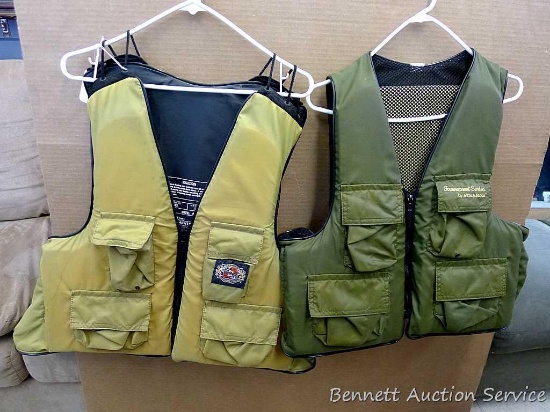 Stearns fishing vest & flotation device size 3XL; Stearns fishing vest & flotation device size 2XL.