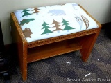 Cute bench would be great in entry for putting on your boots and shoes. Padded seat is 13