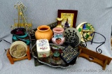 Nice set of coasters, tart burner, vases, easels and more; largest easel measures 8-1/2
